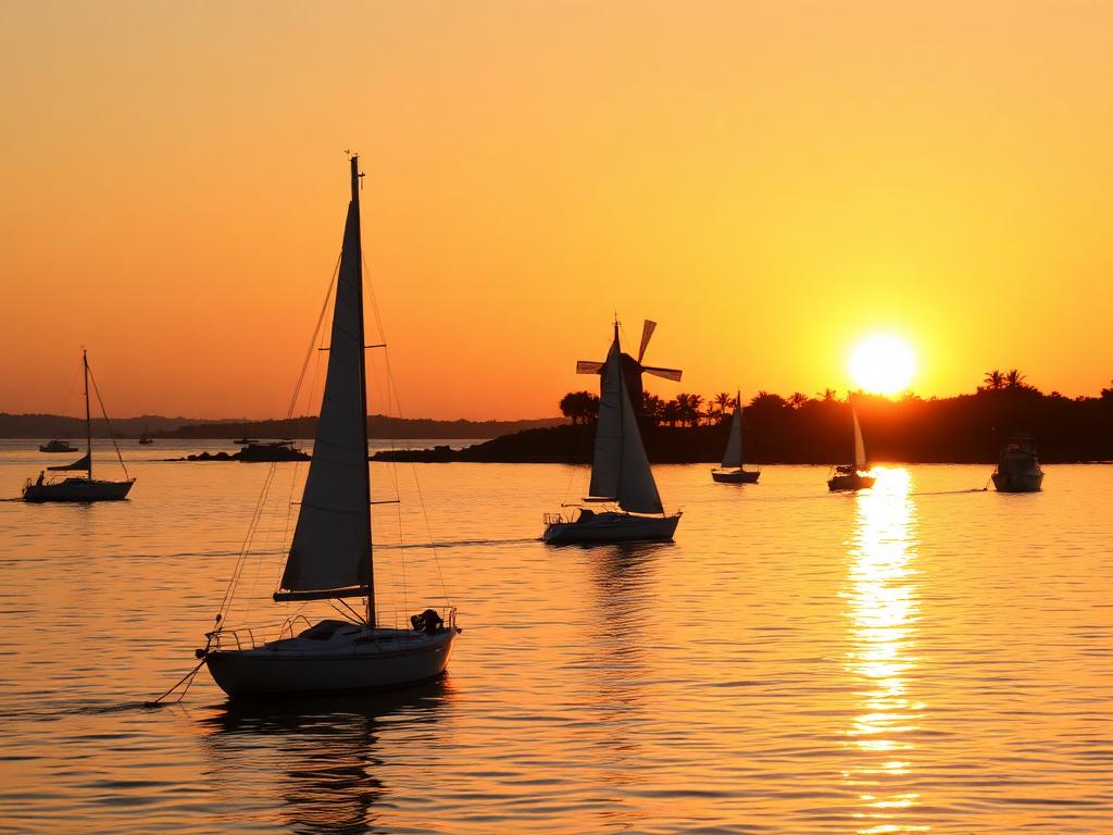Barcos a vela na lagoa